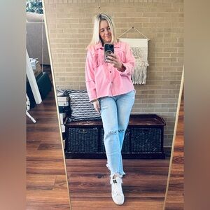 Savanna Jane Vibrant Pink Fringe Jean Jacket